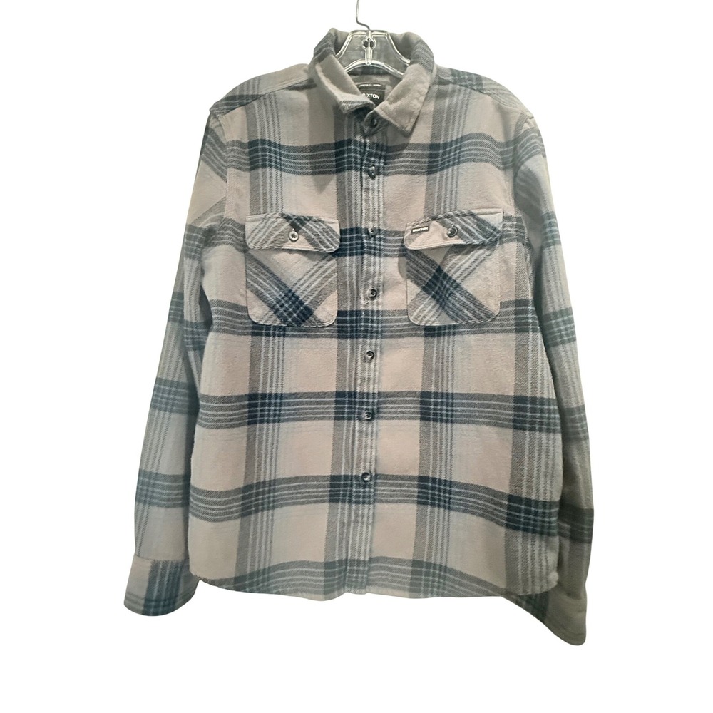 Brixton Flannel Shirt‎ Men Medium Grey Blue Plaid Long Sleeve Button Up